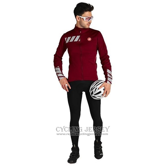 2019 Cycling Jersey Castelli Raddoppia 2 Red Silver Long Sleeve And Bib Tight